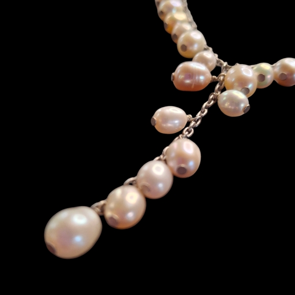 Sterling Silver 925 Cultured Pearl Drop Y Necklace with 2" Center Drop - Picture 4 of 11
